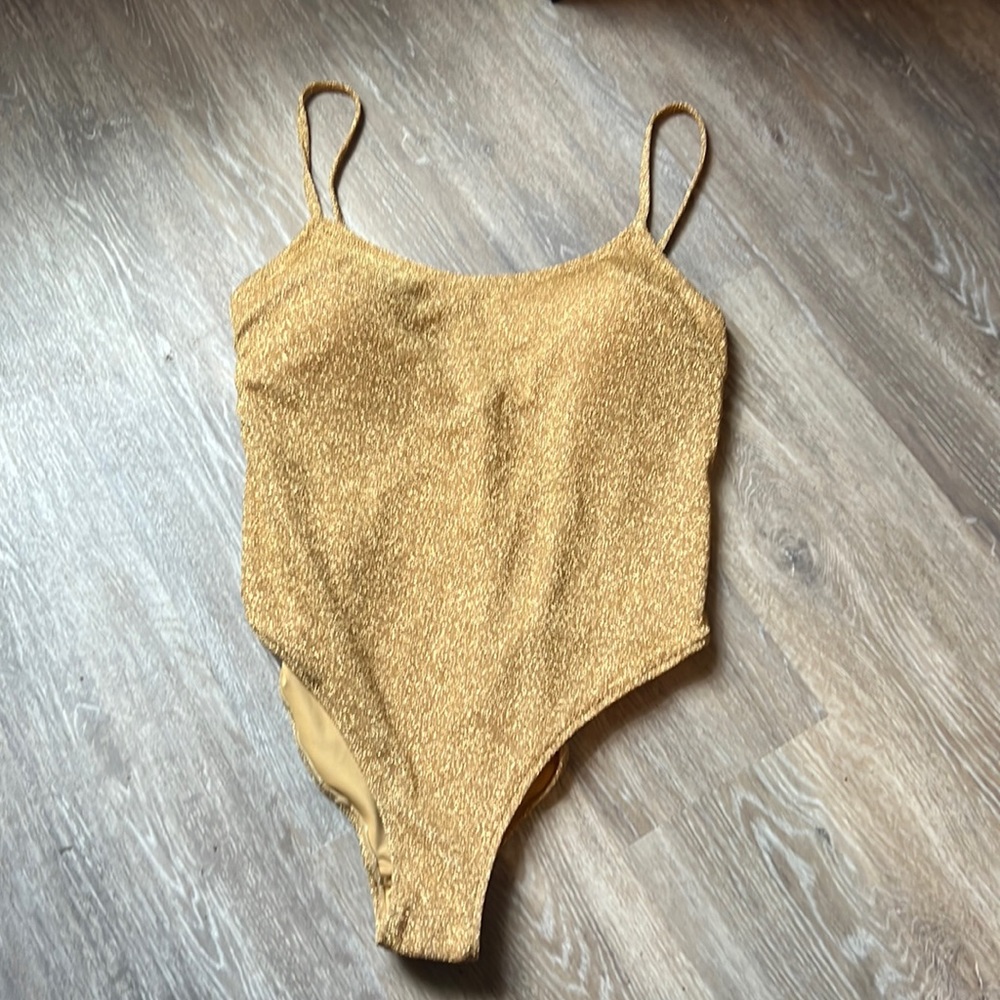 H&M One piece swimsuit gold w/ padded cups size L new w tags